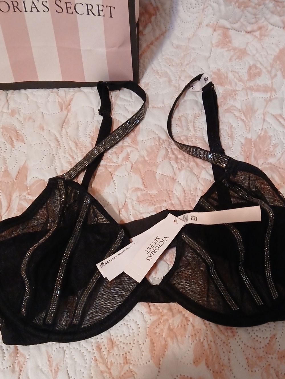 Victoria's Secret Black Sheer Underwire Bra with Sparkle Straps